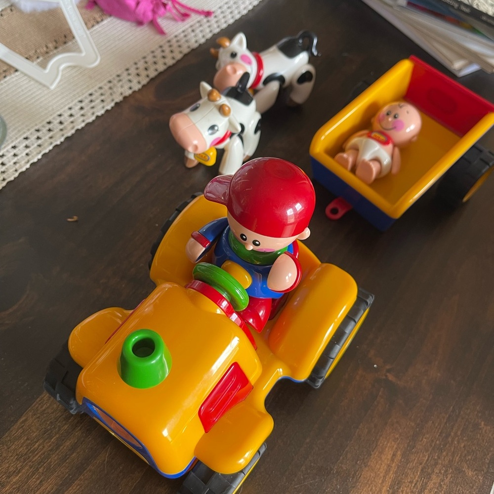TOLO Yellow Tractor Playset with wagon and Figures